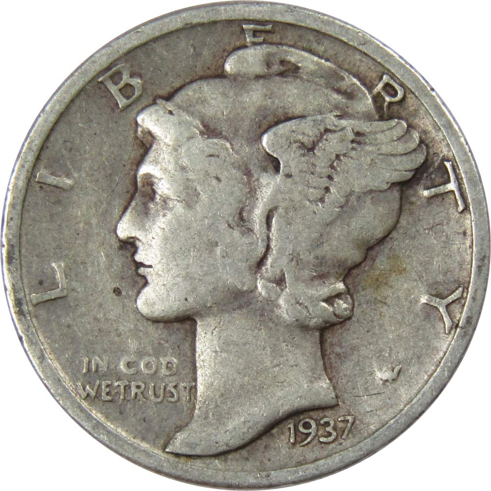 1937 Mercury Dime F Fine 90% Silver 10c US Coin Collectible at